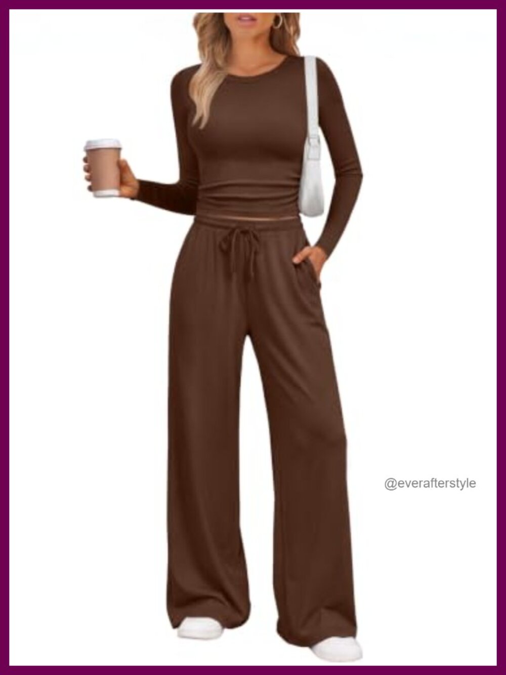 2 Piece Lounge Set Long Sleeve Wide Leg Pants Womens Sweatsuit